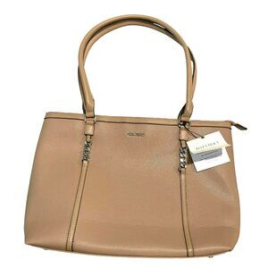 Ellen Tracy Tan Madison Pebble Grain Double Handle Tote Bag NWT